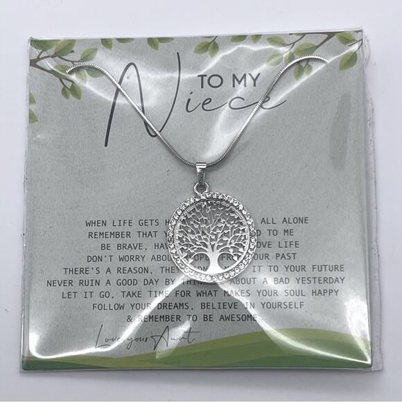To My Niece from Aunt Family Tree of Life Silver-Tone Necklace Jewelry Pendant - Picture 2 of 9